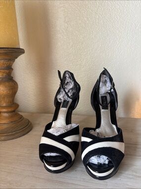 White House Black Market Black and White Two-Tone Peep-Toe Heels